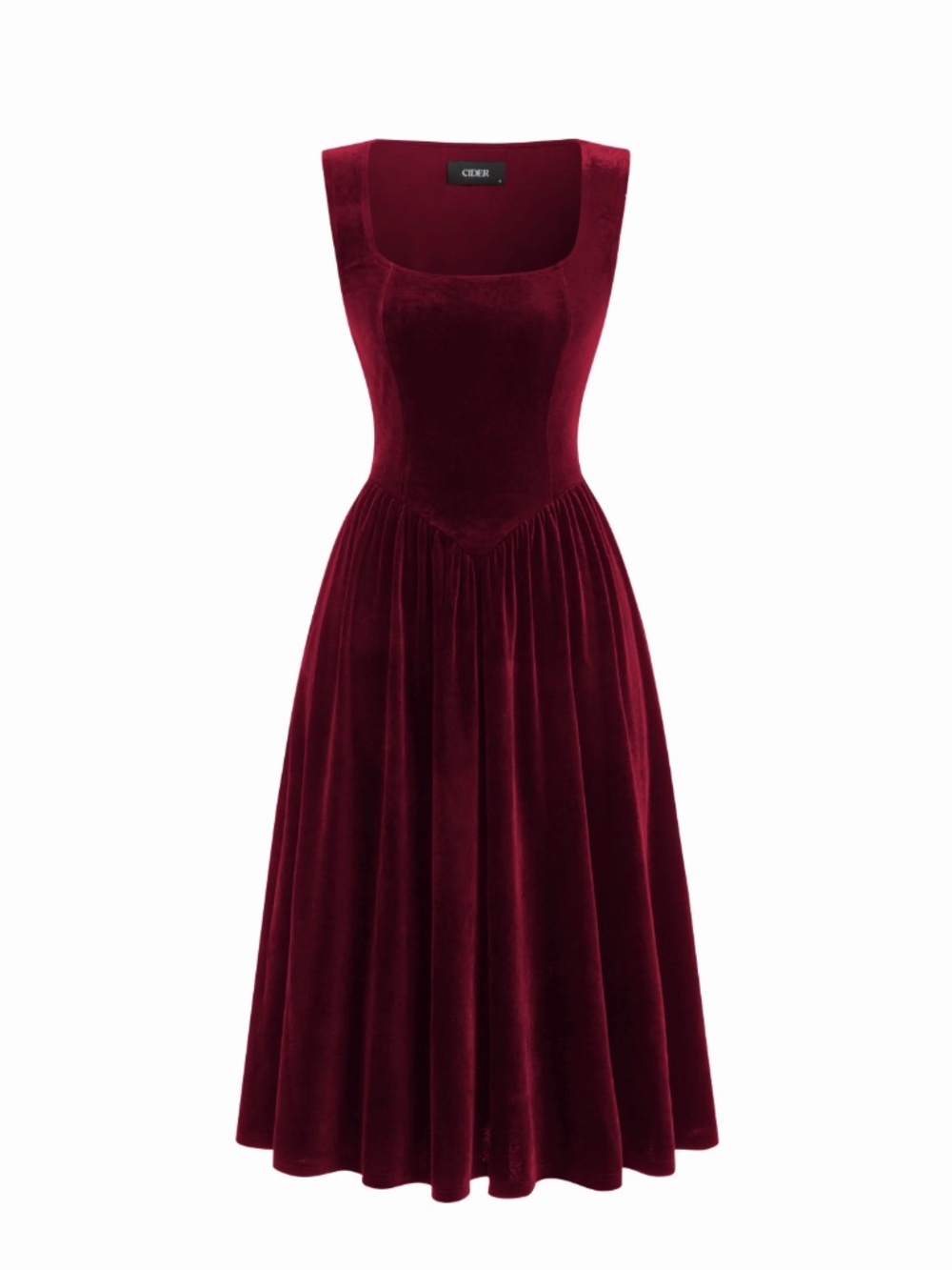 VELVET SQUARE NECK CORSET LACE UP MIDI DRESS